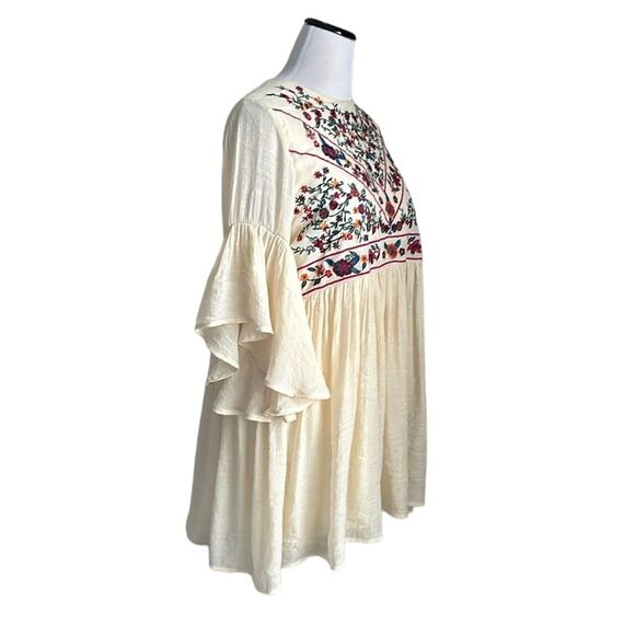 Umgee Boho Bliss Embroidered Bell Sleeve Keyhole Back Beige Dress Size L - Picture 6 of 13